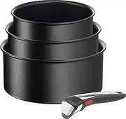 [Tefal] Ingenio Unlimited ON 4 Piece Non-Stick Induction Saucepan Set, 16&18&20 cm Saucepans, 1 Bakelite Removable Handle, Easy Cleaning, Heat Indicator, Black, L3959443