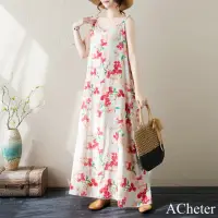 在飛比找momo購物網優惠-【ACheter】波西米亞長裙無袖圓領印花連身裙背心洋裝#1