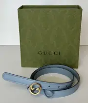 Gucci Women's Cloudy Blue Calf Leather Belt 85/34 Italy 723073 NWT
