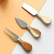 KOLUZ Cheese Knife Set, 3 Pcs Stainless Steel Cheese Slicer Cheese Fork Cheese Shovel with Acacia Handle, Pizza Cutter Cheese Slicer, Perfect for Anniversary, Party, Picnic, Birthdays, Wedding