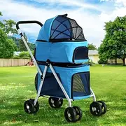 i.Pet Pet Stroller, 3 in 1 Cat Dog Carrier Backpack Travel Strollers Pram Seat Trolley Blue