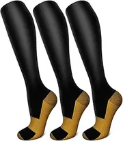 [CHARMKING] Copper Compression Socks (3 Pairs) 20-25 mmHg is Best Athletic for Women & Men, Running, Flight Travel, Support, Cycling, Gym - Boost Performance, Flexibility, Durability (S/M, Black), Black