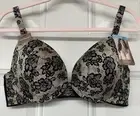 Ambrielle 38C Full Figure Underwire Plunge Bra With Lace Print NEW