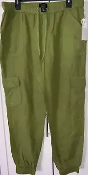 Nicole Miller NY 100%linen vintage look cargo pants Sz L Wmns US NWT