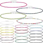 [Hicarer] 24 Pieces Beaded Choker Boho Seed Bead Necklace Colorful Bead Necklace Bohemian Jewelry for Women, seed beads