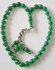 New Tasbih Light Green & Silver Tasbeeh / TASBIH MISBAHA ROSARY WORRY 33 BEADS