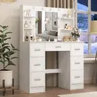 White Vanity Desk with LED Mirror Makeup Vanity Table with Drawer Dressing Table