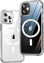 ONES Hard Hybrid Magnetic Case Compatible with iPhone 12/12 Pro Case MagSafe, Military Grade Protection, Shockproof Airbag, Scratch-Resistant, Qi Wireless Charging, Anti-Yellow Silicone Cover, Clear