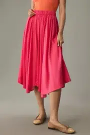 By Anthropologie women's XS Sleek A-Line Skirt Midi Pull On Sateen Magenta pink