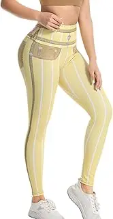 [JBT] Womens Fake Denim Print Yoga Pants High Waist Stretchy Seamless Butt Lifting Leggings-Tummy Control Workout Running Pants