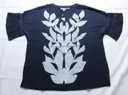 Chico's Women's Leaf Linen Blend Flutter Sleeve Top LB3 Navy Chico's Size 2/L
