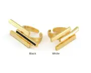 Stripe Ring Adjustable Enamel white-Black Ring shiny gold plated brass 8US 5381
