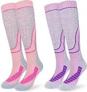 [KOOOGEAR] Merino Wool Ski Socks Womens Ladies Thermal Knee-High Socks High Performance Long Hose Athletic Socks Warm Thicken Terry Cushion Walking Hiking Cycling Socks 2 Pairs