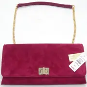 Talbots NEW/TAG Refined Suede Berry Foldover Clutch Crossbody W/Gold Tone Strap