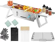 Portable Charcoal Grill with Carry Bag, Stainless Steel Foldable Small Grill for 1-5 People, Tabletop Outdoor BBQ Cooker for Travel，Cooking,Includes Gloves & Carry Bag and Kabob Skewer
