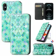 CaseNeo For Apple iPhone X /XS Leather Wallet Flip Case With RFID Blocking Credit Card Holder Slots Cover - Emerald