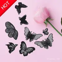 在飛比找蝦皮購物優惠-黑色蕾絲布貼蕾絲服裝破洞修補立體貼花朵蝴蝶圖案貼花補貼裝飾貼