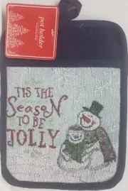 Fabric Tapestry Pot Holder(7x9")CHRISTMAS,SNOWMEN,TIS THIS SEASON TO BE JOLLY,HC