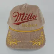 Miller High Life Beer Rope Trucker Snapback Hat Cap Retro 80’s Tan Corduroy New