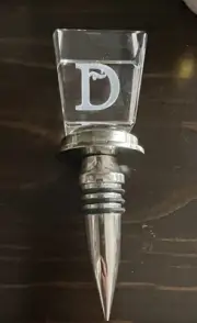 Crystal Clear Glass "D" Initial Monogram Wine Bottle Stopper Topper 4 1/2 inches