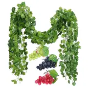 12 Strands Artificial Grape Vines Ivy Leaves with 3 Strings for Wedding Party Home green