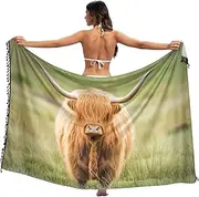 [RPLIFE] Cute Highland Cow Sarong Coverups for Women, Beach Sarongs Women, Pool Sarong, Summer Beach Sarong