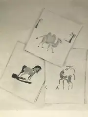 Cocktail Napkins Horse Camel Deer Painting Stencil Pattern American Home 1946