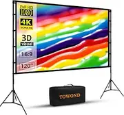 Towond Projector Screen and Stand, 120 inch Portable Projector Screen Indoor Outdoor Projector Screen 16:9 4K HD Wrinkle-Free Lightweight Movie Screen with Carry Bag for Backyard Movie Night