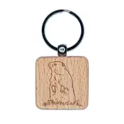Groundhog Woodchuck Standing Up Engraved Wood Square Keychain Tag Charm