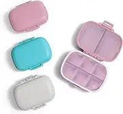 3 Pack Travel Pill Organizer, Daily Pill Organizer Travel, 8 Compartments Portable Pill Case, Compact Medicine Containers(Blue, White，Pink)