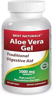 1 Aloe Vera Gels 5000 mg 250 Softgels by Best Naturals - Traditional Digestive Aid - Manufactured in a USA Based GMP Certified and FDA inspected Facility and Third Party Tested for Purity. Guaranteed