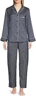 [Miss Elaine] Women's Satin Woven Print Long Sleeve Pjs