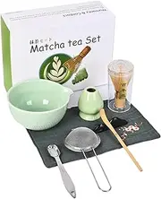 Matcha Whisk Set, 8 Pcs Ceramic Matcha Kit, Traditional Matcha Bowl with Spout, Whisk and Holder, Tea Sifter, Scoop and Measuring Spoon