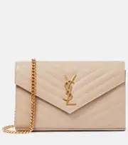 [Saint Laurent] Saint Laurent Cassandre matelassé leather wallet on chain One Size beige