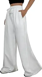 [ZAFUL] Wide Leg Sweatpants for Women Side Striped Patchwork High Waisted Drawstring Active Joggers Pants with Pockets