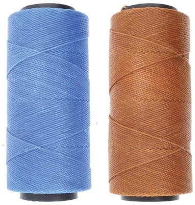 2 Knot It Waxed Polyester Cord 1mm Diameter 144M Spools (Azure Blue, Chestnut)