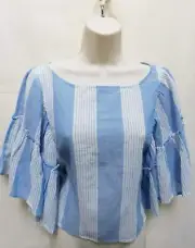 New American Eagle Womens S Stripe Flutter Blouse Top Shirt Ruffle Bell Sleeve