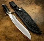 AB CUTLERY CUSTOM HANDMADE STEEL D2 BOWIE KNIFE HANDLE BY STEEL CLIP AND HORN