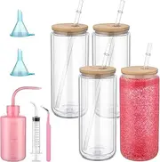 Skylety 9 Pcs Snow Globe Tumbler Supplies for Glitter Snow Globe Kit DIY Glass Cup Gift 16oz Pre Drilled Double Wall Cup with Lid and Straw Squeeze Bottle Funnel Tweezer Bent Syringe(Log Color)