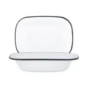 2x White Enamel Pie Dishes Steel Outdoor Camping Baking Cookware 25.5cm Navy