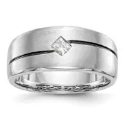 0.20ct. CZ Solid Real 14k White Gold Enameled Men's Wedding Band Ring