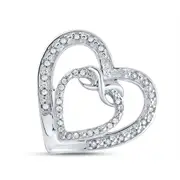 14k White Gold Round Diamond Nested Double Heart Pendant 1/10 Cttw