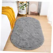 Fluffy Bedroom Rug, Gray Small Rug for Bedroom, Oval Shaggy Bedside Carpet 2.6