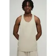 Mens Light Khaki Regular Fit Basic Racer Back Vest