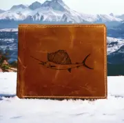 Swordfish Leather Wallet Bifold Premium Quality Buffalo Animal Ocean Gift NEW