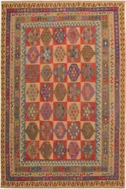 Retro Turkish Kilim Tearlach Beige/Blue Wool Rug - 8'1'' X 11'3''