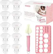 13PCS Flange Sizing Kit 13/15/17/19/21mm with Nipple Measurement Card & Cleaning Brush, Silicone Flange Inserts for 24mm Breast Pump Shields/Pumps Accessories