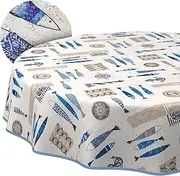 Fabric Tablecloth, Table Linen, Textile, Cotton, Polyester, Fabric, Washable, Easy Care, Round, Oval, Square, Maritime, Round, 140 cm, with Hem (Edged)