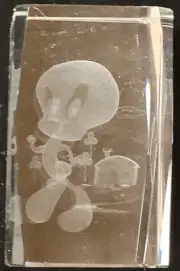 Tweetie Bird - Laser Etched Clear Glass Paperweight (3" x 2" x 2")
