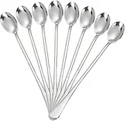 Table Spoons - 7.87inCoffee Spoons | 8pc Iced Teaspoon | Home Bar Drink Stirrer Tableware Set for Ice Cream Dessert Cocktail Drinks | Stirrers for Hot Drinks